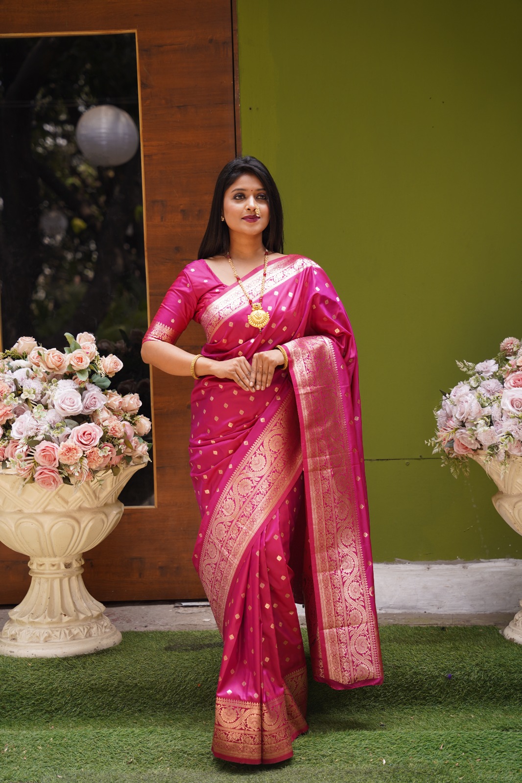 Soft And Pure Banarasi Silk Saree With Self Weaving Design & Rich Zari Weaving Pallu